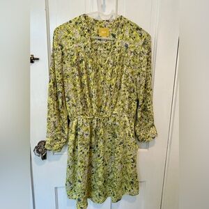 Maeve Anthropology Yellow and Blue Mini  Floral Dress